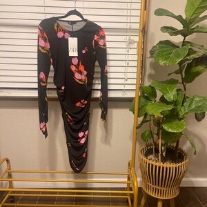 Zara Black and Red Long Sleeve Bodycon Dress